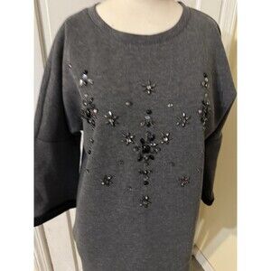 Ann Taylor LOFT Jeweled Charcoal Gray Women's Sweat Shirt Size Medium ( 8-10)